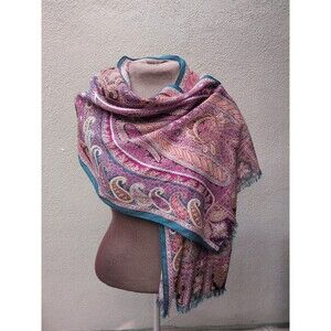 Altea Milano Wool Silk Scarf Shawl Paisley 17”x 62” Art To Wear Boho